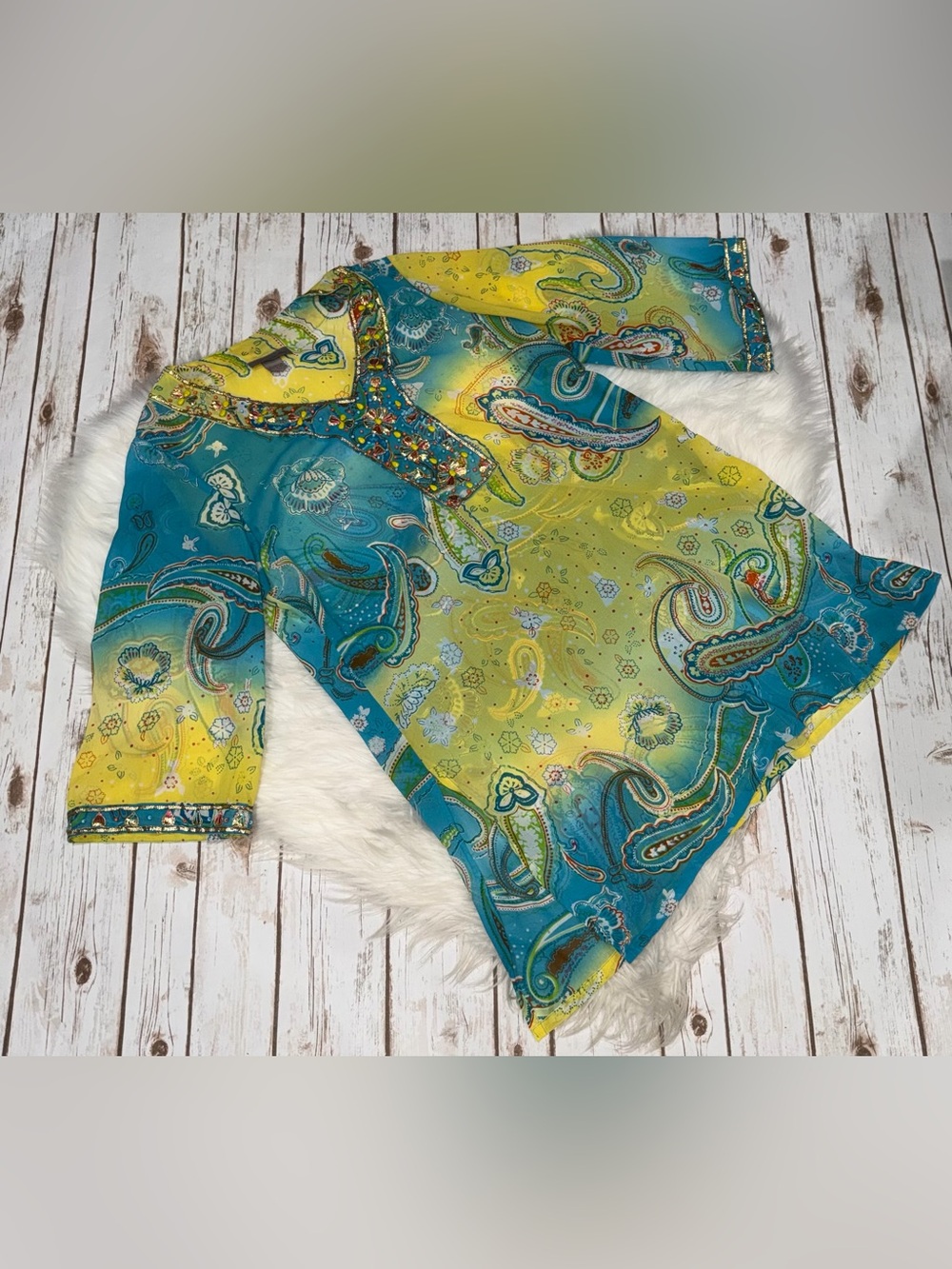 Vibrant Teal & Yellow Paisley Tunic Top